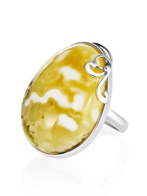 Яркое серебряное кольцо с натуральным пейзажным янтарём «Риальто»