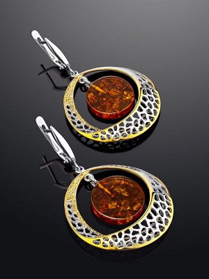 Эффектные крупные серьги из золотистого янтаря «Венера»