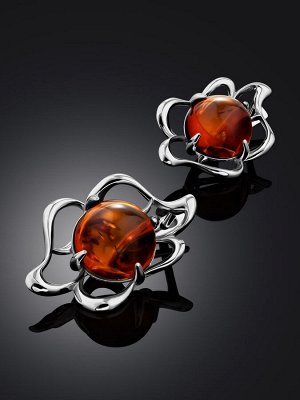 Серьги из натурального янтаря коньячного цвета «Юнона»