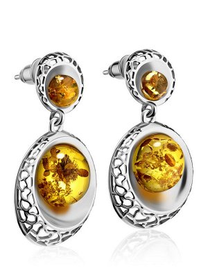 Изысканные серьги из серебра и янтаря лимонного цвета «Венера»