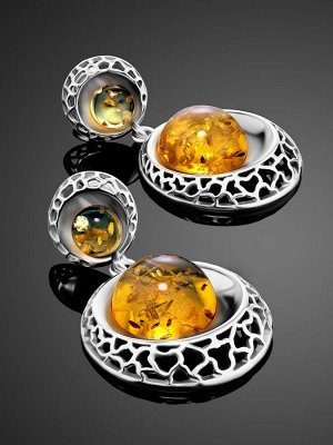 Изысканные серьги из серебра и янтаря лимонного цвета «Венера»