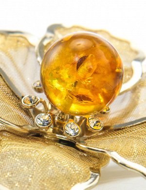 Брошь Beoluna, украшенная натуральным искрящимся янтарём лимонного цвета и кристаллами