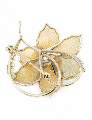 Брошь Beoluna, украшенная натуральным искрящимся янтарём лимонного цвета и кристаллами