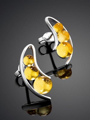 Серьги-гвоздики из серебра и ярко-лимонного янтаря «Горошек»