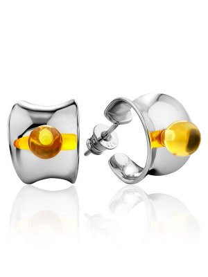 Серьги-кольца из серебра с ярко-лимонным янтарём Palazzo от ifamore™