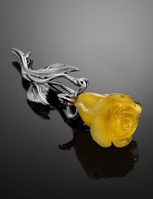 Изящная брошь с натуральным янтарём медового цвета «Роза»