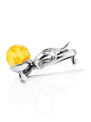 Нежная брошь из серебра и ярко-лимонного янтаря «Черри»