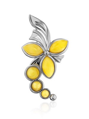 Нежная серебряная брошь с натуральным балтийским янтарём медового цвета «Орхидея»