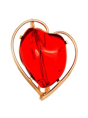 Роскошная брошь в форме сердца из красного янтаря и серебра «Риальто»