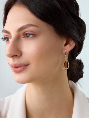 Серьги-капли с ярко-коньячным янтарём «Рапсодия»