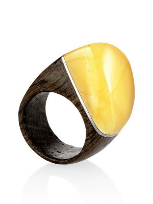 amberholl Оригинальное деревянное кольцо с натуральным янтарём «Индонезия»