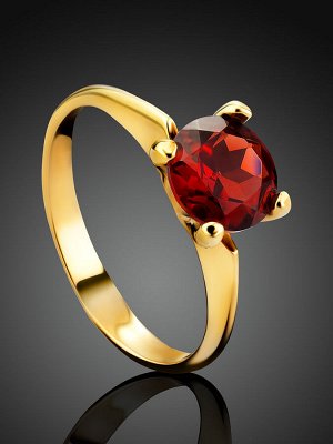 Нежное тонкое кольцо из золота, украшенное гранатом «Принцесса»