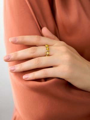Нежное тонкое кольцо из лимонных янтарных бусин на резинке