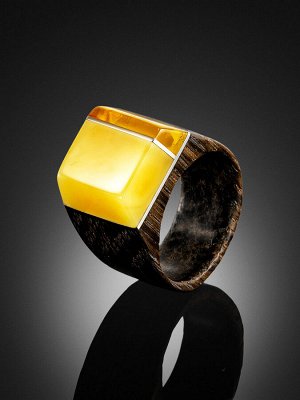 amberholl Необычное кольцо из дерева и натурального янтаря «Индонезия»