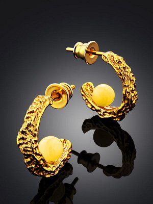 Яркие серьги-кольца Palazzo от  ifamore™ из золоченого серебра с янтарём