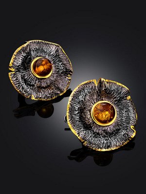 Изысканные серьги, украшенные золотистым янтарём «Мак»