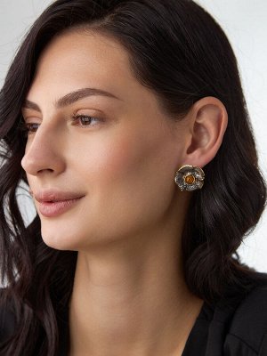 Изысканные серьги, украшенные золотистым янтарём «Мак»