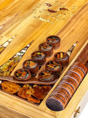 Роскошный набор для игры в нарды «Тигр» из дерева с натуральным янтарём