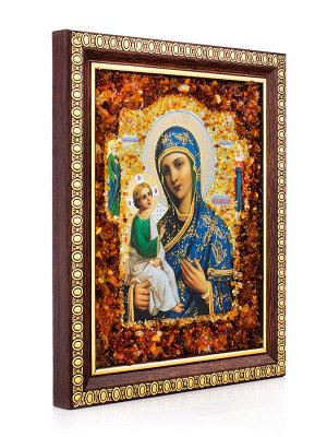 «Иерусалимская Богоматерь». Икона, украшенная натуральным янтарём