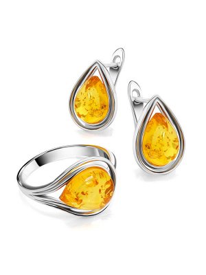 Нежное кольцо из серебра и лимонного янтаря «Сардиния»