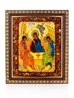 Икона «Святая Троица», украшенная натуральным янтарём