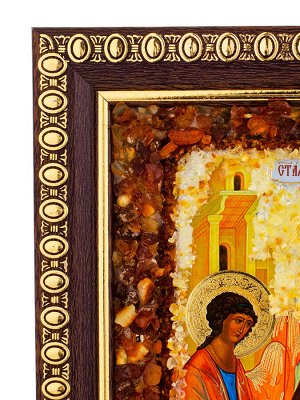 Икона «Святая Троица», украшенная натуральным янтарём
