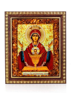 Икона Богородицы «Неупиваемая чаша» с натуральным янтарём