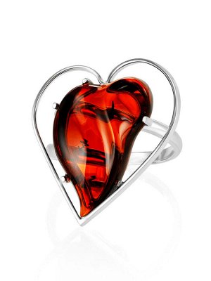 Великолепное кольцо из серебра и натурального балтийского янтаря в форме сердца «Венеция»