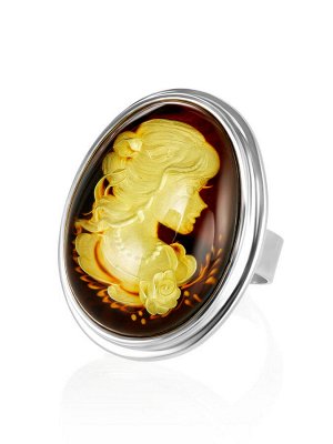 amberholl Изысканное кольцо «Элинор» из серебра и натурального янтаря с резьбой