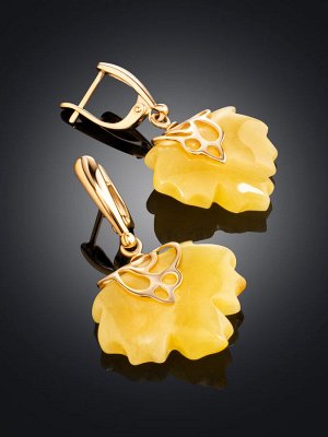 Серьги «Канада» из золота и натурального цельного янтаря медового цвета