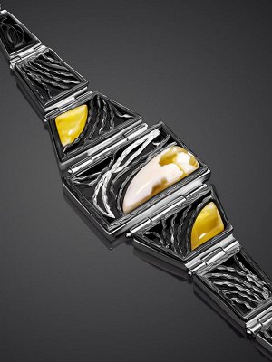 Изысканный браслет «Модерн» с натуральным пейзажным янтарём