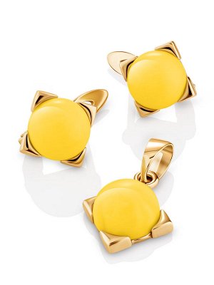 Маленькая нежная подвеска из золота с натуральным медовым янтарём «Рондо»