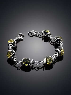 Изящный браслет с искрящимся зелёным янтарём «Валенсия»