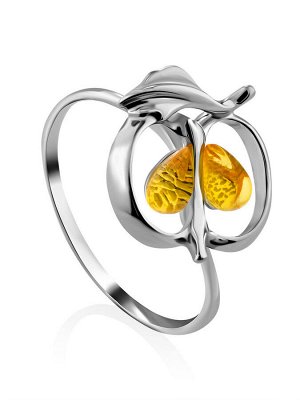 Кольцо из серебра и натурального янтаря лимонного цвета «Конфитюр»