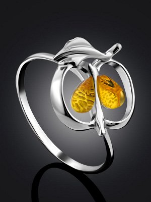 Кольцо из серебра и натурального янтаря лимонного цвета «Конфитюр»