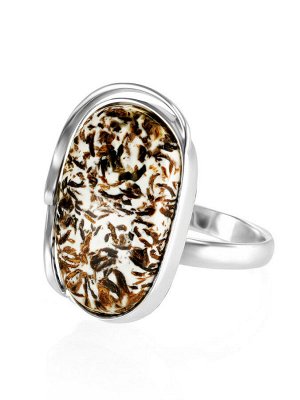 Красивое серебряное кольцо с уникальным текстурным янтарём