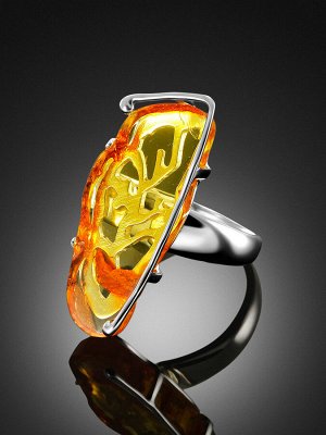 Нарядное кольцо из серебра со вставкой из натурального балтийского лимонного янтаря