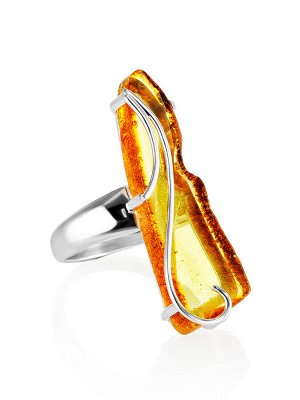 Нарядное кольцо из серебра со вставкой из натурального балтийского лимонного янтаря «Риальто»