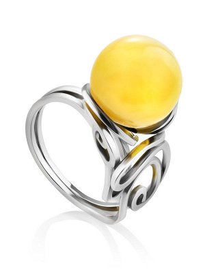 Нежное кольцо из серебра со вставкой из натурального медового янтаря «Валенсия»