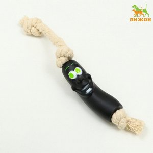 Игрушка "Обугленная сосиска на верёвке" для собак, 14 см, чёрная