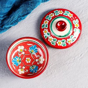 Сахарница Риштанская Керамика "Цветы", 250 мл, красная