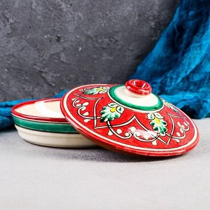 Маслёнка Риштанская Керамика «Узоры», d=17 см, красная