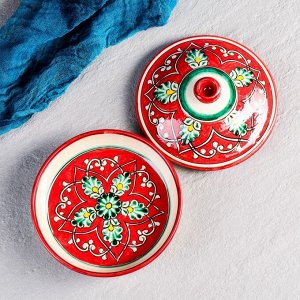 Маслёнка Риштанская Керамика «Узоры», d=17 см, красная