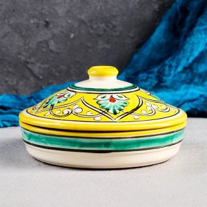 Маслёнка Риштанская Керамика «Узоры», d=17 см, жёлтая