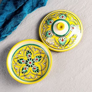 Маслёнка Риштанская Керамика «Узоры», d=17 см, жёлтая