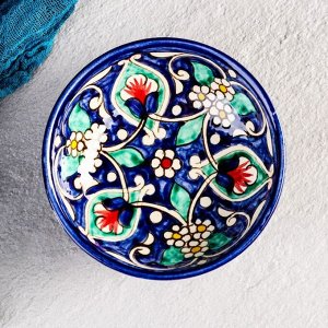 Конфетница Риштанская Керамика "Цветы", 12 см, синяя