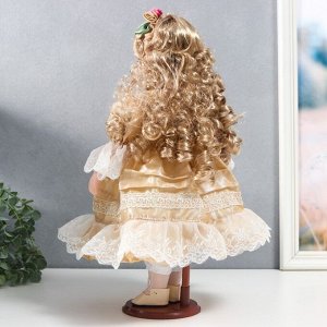 Кукла коллекционная керамика "Нина в карамельном платье, в цветочном венке" 40 см