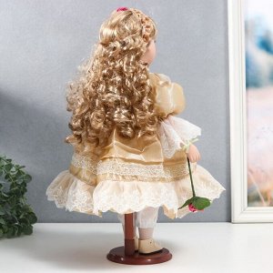 Кукла коллекционная керамика "Нина в карамельном платье, в цветочном венке" 40 см