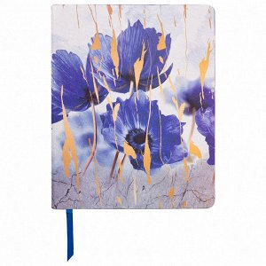 Тетрадь 80 листов А5 (168х208мм) сшивка, клетка, кожзам, BRAUBERG VISTA,Blue flowers, 403920