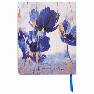 Тетрадь 80 листов А5 (168х208мм) сшивка, клетка, кожзам, BRAUBERG VISTA,Blue flowers, 403920